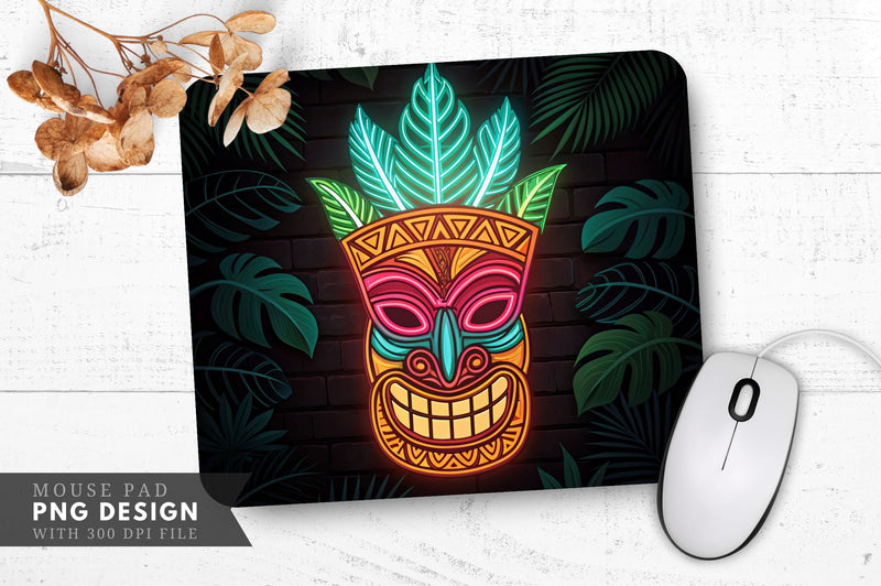 Neon Tiki Mask with Tribal Patterns Mouse Pad Design Sublimation Regulrcrative 