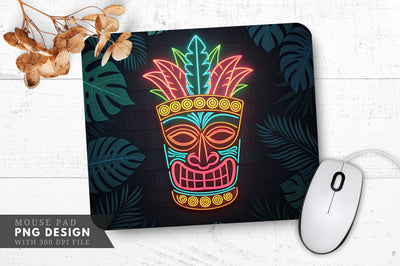 Neon Tiki Mask with Tribal Patterns Mouse Pad Design Sublimation Regulrcrative 