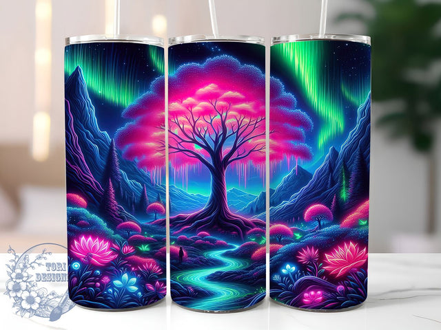 Neon Tree of Life 20oz Tumbler Wrap, Glowing Tree Mug, Tree of Life Cup, Mystical Nature Wrap, Spiritual Art Design, Vibrant Fantasy Gift, Sublimation Tumbler Wrap Sublimation ToriDesigns 