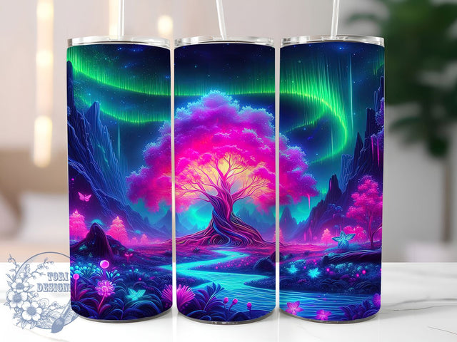 Neon Tree of Life 20oz Tumbler Wrap, Glowing Tree Mug, Tree of Life Cup, Mystical Nature Wrap, Spiritual Art Design, Vibrant Fantasy Gift, Sublimation Tumbler Wrap Sublimation ToriDesigns 