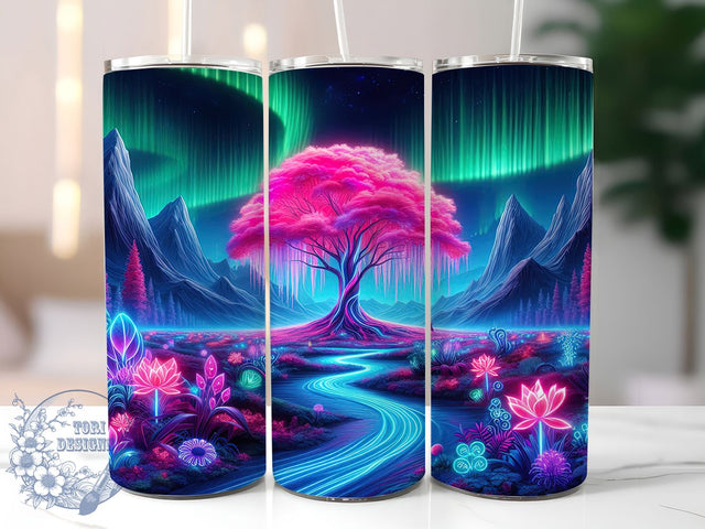 Neon Tree of Life 20oz Tumbler Wrap, Glowing Tree Mug, Tree of Life Cup, Mystical Nature Wrap, Spiritual Art Design, Vibrant Fantasy Gift, Sublimation Tumbler Wrap Sublimation ToriDesigns 