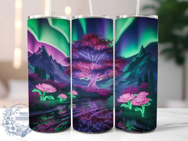 Neon Tree of Life Tumbler Wrap, Glowing Tree Wrap, 20oz Tumbler Sublimation, Vibrant Nature Design, Electric Roots Sublimation, Cosmic Tree Tumbler, Radiant Life Symbol Wrap Sublimation ToriDesigns 