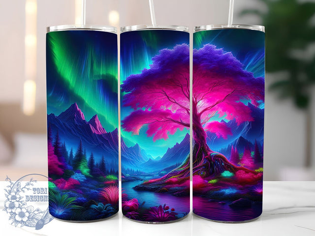 Neon Tree of Life Tumbler Wrap, Glowing Tree Wrap, 20oz Tumbler Sublimation, Vibrant Nature Design, Electric Roots Sublimation, Cosmic Tree Tumbler, Radiant Life Symbol Wrap Sublimation ToriDesigns 