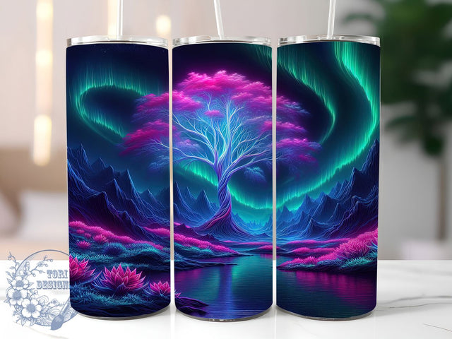 Neon Tree of Life Tumbler Wrap, Glowing Tree Wrap, 20oz Tumbler Sublimation, Vibrant Nature Design, Electric Roots Sublimation, Cosmic Tree Tumbler, Radiant Life Symbol Wrap Sublimation ToriDesigns 