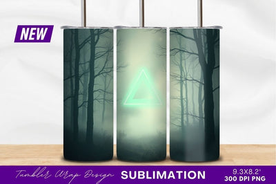 Neon Triangle In Foggy Forest Scene Sublimation Regulrcrative 