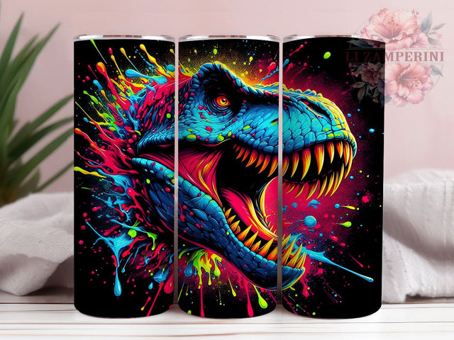Neon Trippy Dinosaur Tumbler Wrap, Glow Dino Tumbler, Jurassic Tumbler Wrap, 20oz Sublimation Wrap, Trippy Dinosaur Tumbler, Prehistoric Tumbler Design, Colorful Dino Tumbler Sublimation Li Zamperini 