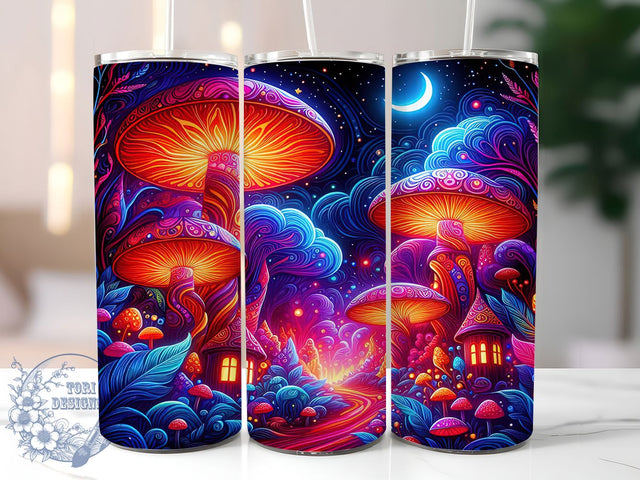 Neon Trippy Mushroom Tumbler Wrap, Psychedelic Mushroom PNG, Bright Color Tumbler, Trippy Tumbler Design, 20oz Sublimation Wrap, Glow Tumbler PNG, Funky Mushroom Tumbler Sublimation ToriDesigns 