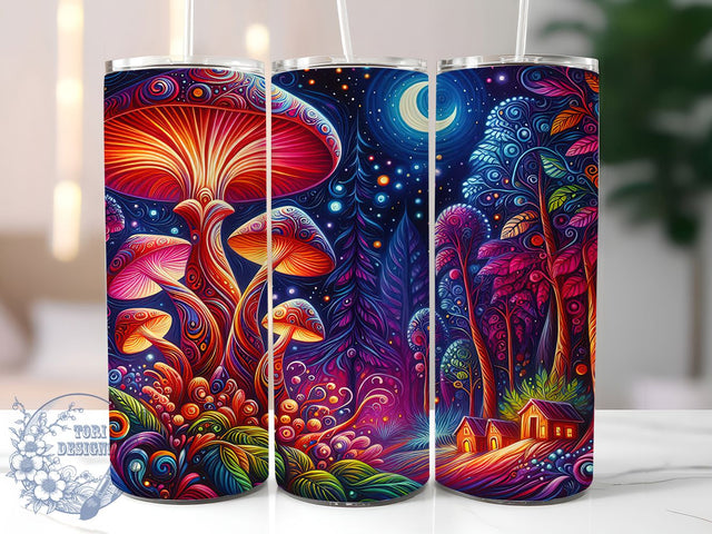 Neon Trippy Mushroom Tumbler Wrap, Psychedelic Mushroom PNG, Bright Color Tumbler, Trippy Tumbler Design, 20oz Sublimation Wrap, Glow Tumbler PNG, Funky Mushroom Tumbler Sublimation ToriDesigns 