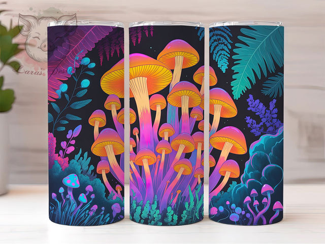 Neon Trippy Psychedelic Mushroom Tumbler, Neon Psychedelic Wrap, 20Oz Skinny Tumbler, Mushroom Sublimation Design, Bright Colorful Drinkware, Psychedelic Forest Tumbler, Funky Mushroom Wrap Sublimation Lara' s Designs 