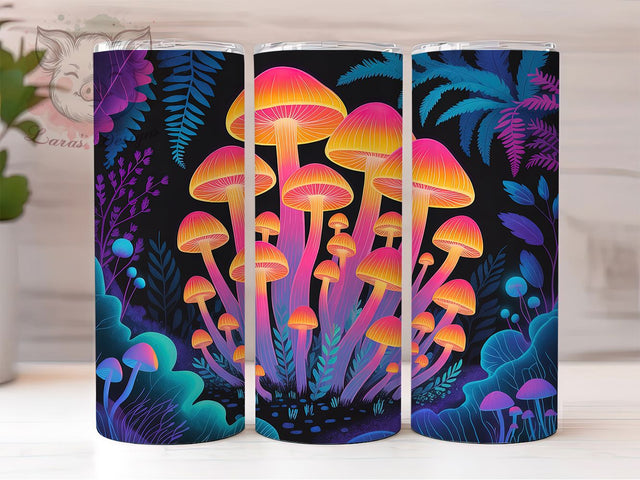 Neon Trippy Psychedelic Mushroom Tumbler, Neon Psychedelic Wrap, 20Oz Skinny Tumbler, Mushroom Sublimation Design, Bright Colorful Drinkware, Psychedelic Forest Tumbler, Funky Mushroom Wrap Sublimation Lara' s Designs 
