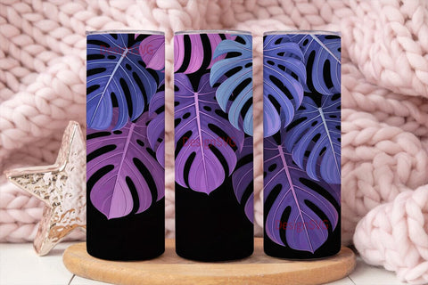 Neon Tropical Leaves 20oz Tumbler Wrap Sublimation DesignSVG 