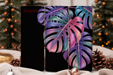 Neon Tropical Leaves 20oz Tumbler Wrap Sublimation DesignSVG 