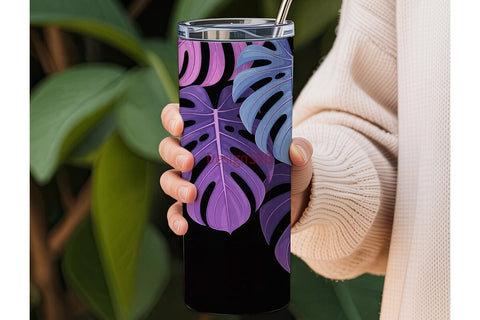 Neon Tropical Leaves 20oz Tumbler Wrap Sublimation DesignSVG 