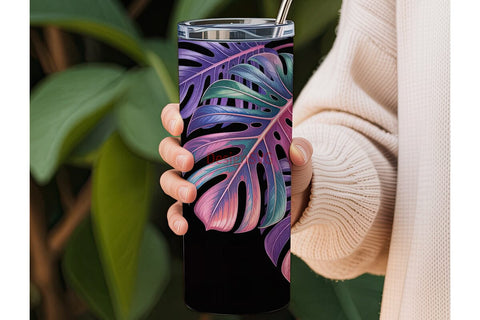 Neon Tropical Leaves 20oz Tumbler Wrap Sublimation DesignSVG 