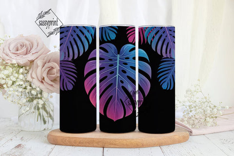 Neon Tropical Leaves 20oz Tumbler Wrap Sublimation sassyprint 