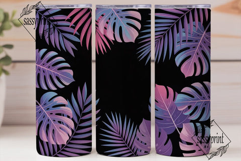 Neon Tropical Leaves 20oz Tumbler Wrap Sublimation sassyprint 