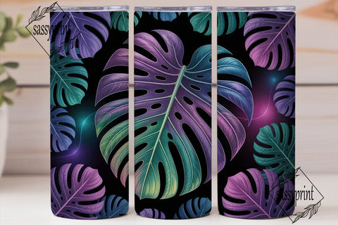 Neon Tropical Monstera 20oz Tumbler Wrap Sublimation sassyprint 