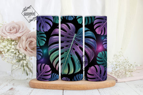 Neon Tropical Monstera 20oz Tumbler Wrap Sublimation sassyprint 