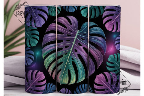 Neon Tropical Monstera 20oz Tumbler Wrap Sublimation sassyprint 