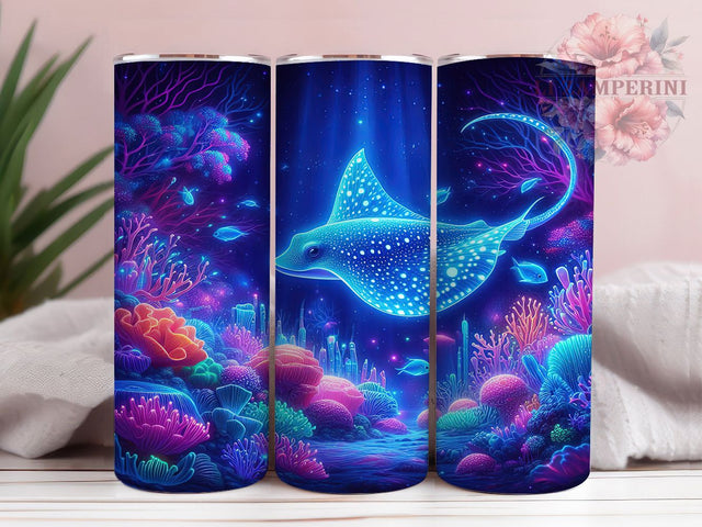 Neon Tropical Stingray Tumbler, Sea Life Wrap, Ocean Coral Cup, Artistic Sublimation Design, Tropical Gift Tumbler, Sweet Stingray Wrap, Adorable Ocean Cup Sublimation Li Zamperini 