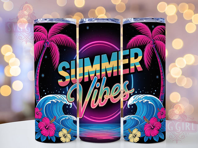Neon Tropical Summer Vibes Tumbler Wrap, Bright Summer Wrap, 20oz Sublimation Design, Fun Summer Cup, Vibrant Tumbler Design, Tropical Vibes Wrap, Summer Vibes Cup Sublimation SvggirlplusArt 