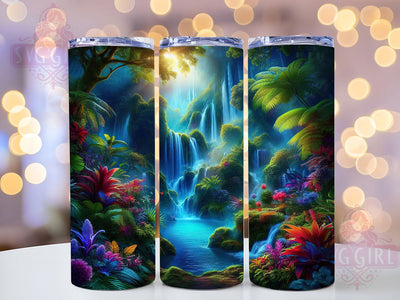 Neon Tropical Waterfall Tumbler, Tropical Rainforest Tumbler, 3D Nature Wrap, Vibrant Jungle Wrap, Artistic Neon Wrap, Sublimation Design, Trendy Gift Idea Sublimation SvggirlplusArt 