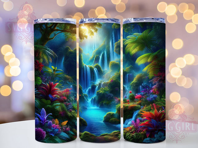 Neon Tropical Waterfall Tumbler, Tropical Rainforest Tumbler, 3D Nature Wrap, Vibrant Jungle Wrap, Artistic Neon Wrap, Sublimation Design, Trendy Gift Idea Sublimation SvggirlplusArt 