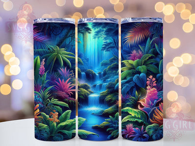 Neon Tropical Waterfall Tumbler, Tropical Rainforest Tumbler, 3D Nature Wrap, Vibrant Jungle Wrap, Artistic Neon Wrap, Sublimation Design, Trendy Gift Idea Sublimation SvggirlplusArt 