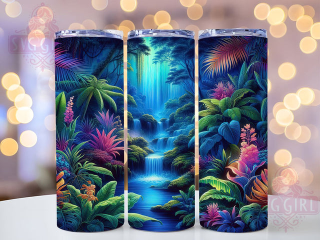 Neon Tropical Waterfall Tumbler, Tropical Rainforest Tumbler, 3D Nature Wrap, Vibrant Jungle Wrap, Artistic Neon Wrap, Sublimation Design, Trendy Gift Idea Sublimation SvggirlplusArt 