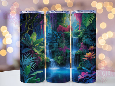 Neon Tropical Waterfall Tumbler, Tropical Rainforest Tumbler, 3D Nature Wrap, Vibrant Jungle Wrap, Artistic Neon Wrap, Sublimation Design, Trendy Gift Idea Sublimation SvggirlplusArt 
