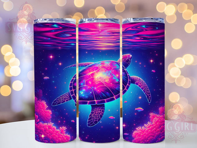 Neon Turtle Beach Art 20oz Tumbler, Beach Cup Wrap, Ocean Neon Design, Sublimation Tumbler Wrap, 20Oz Tumbler Design, Artistic Sea Cup, Stylish Neon Turtle Wrap Sublimation SvggirlplusArt 