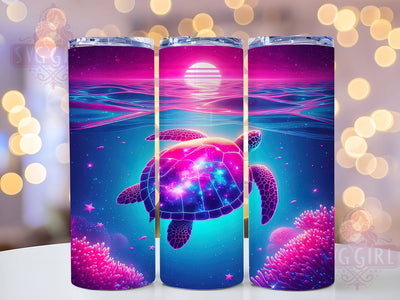 Neon Turtle Beach Art 20oz Tumbler, Beach Cup Wrap, Ocean Neon Design, Sublimation Tumbler Wrap, 20Oz Tumbler Design, Artistic Sea Cup, Stylish Neon Turtle Wrap Sublimation SvggirlplusArt 