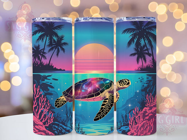 Neon Turtle Beach Art 20oz Tumbler, Beach Cup Wrap, Ocean Neon Design, Sublimation Tumbler Wrap, 20Oz Tumbler Design, Artistic Sea Cup, Stylish Neon Turtle Wrap Sublimation SvggirlplusArt 
