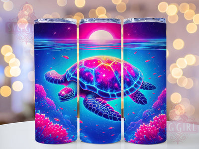 Neon Turtle Beach Art 20oz Tumbler, Beach Cup Wrap, Ocean Neon Design, Sublimation Tumbler Wrap, 20Oz Tumbler Design, Artistic Sea Cup, Stylish Neon Turtle Wrap Sublimation SvggirlplusArt 