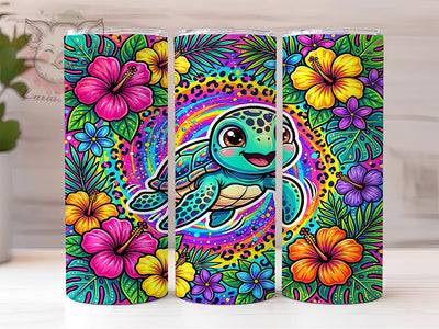 Neon Turtle Rainbow 20oz Tumbler, Neon Turtle, Turtle Rainbow, Neon Rainbow, Turtle Tumbler, 20oz Tumbler, Neon Tumbler, Tumbler Wrap Sublimation Lara' s Designs 