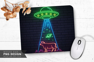 Neon UFO Cow Abduction Mouse Pad Design Sublimation Regulrcrative 
