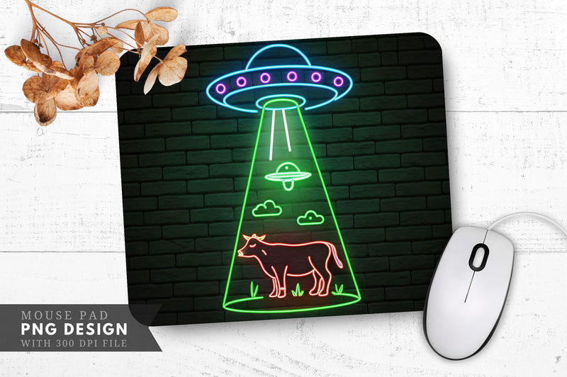 Neon UFO Cow Abduction Mouse Pad Design Sublimation Regulrcrative 