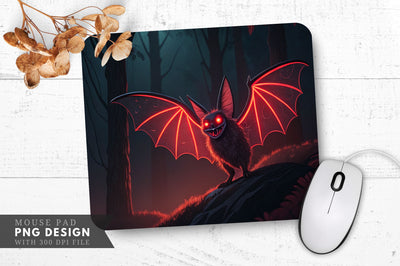 Neon Vampire Bat with Glowing Eyes Halloween Mouse Pad Design Sublimation Regulrcrative 