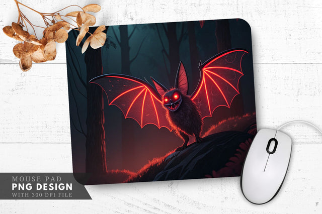 Neon Vampire Bat with Glowing Eyes Halloween Mouse Pad Design Sublimation Regulrcrative 