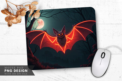 Neon Vampire Bat with Glowing Eyes Halloween Mouse Pad Design Sublimation Regulrcrative 