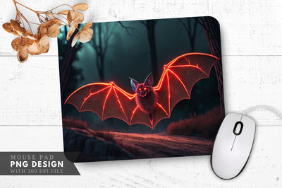 Neon Vampire Bat with Glowing Eyes Halloween Mouse Pad Design Sublimation Regulrcrative 
