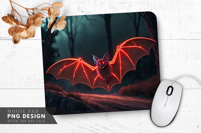 Neon Vampire Bat with Glowing Eyes Halloween Mouse Pad Design Sublimation Regulrcrative 