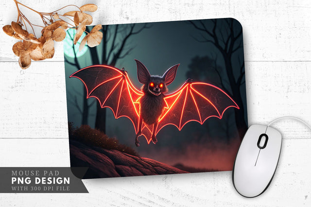 Neon Vampire Bat with Glowing Eyes Halloween Mouse Pad Design Sublimation Regulrcrative 