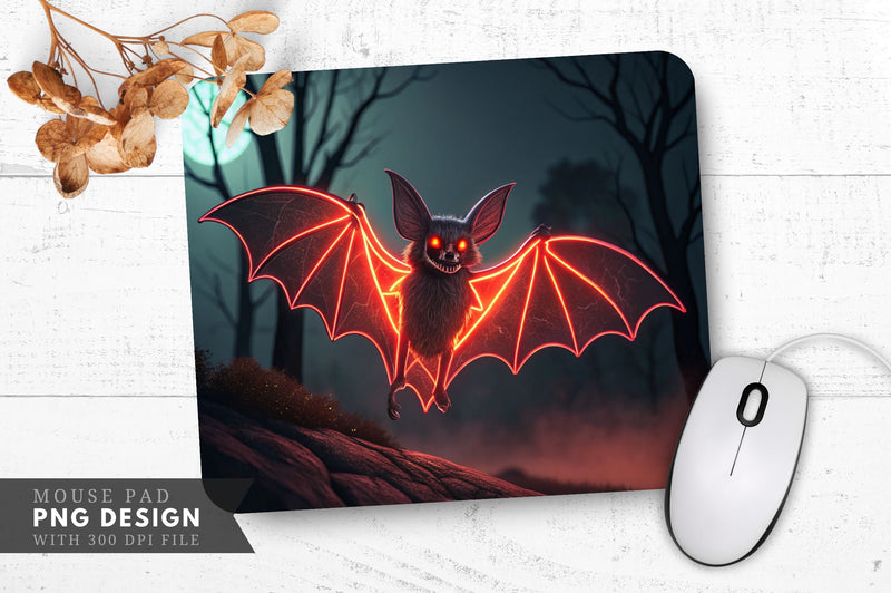 Neon Vampire Bat with Glowing Eyes Halloween Mouse Pad Design Sublimation Regulrcrative 