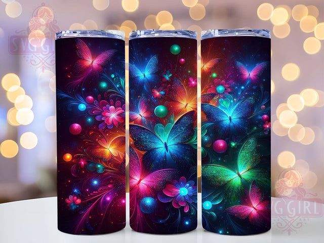 Neon Vivid Butterfly Tumbler, Neon Design, Vivid Colors, Nature Theme, Whimsical Style, 20Oz Tumbler, Sublimation Wrap Sublimation SvggirlplusArt 