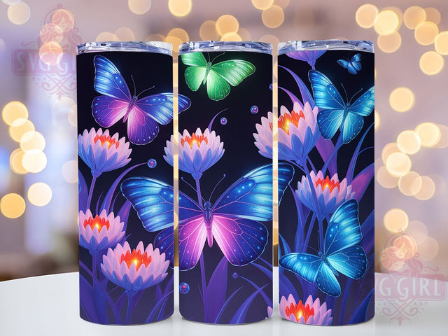 Neon Vivid Butterfly Tumbler, Neon Design, Vivid Colors, Nature Theme, Whimsical Style, 20Oz Tumbler, Sublimation Wrap Sublimation SvggirlplusArt 