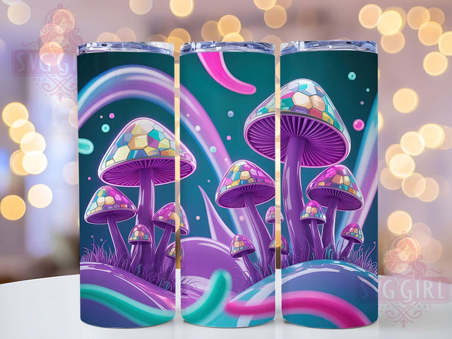 Neon Watercolor Mushroom Tumbler, Neon Style, Watercolor Art, Psychedelic Design, Colorful Pattern, 20Oz Tumbler, Sublimation Wrap Sublimation SvggirlplusArt 