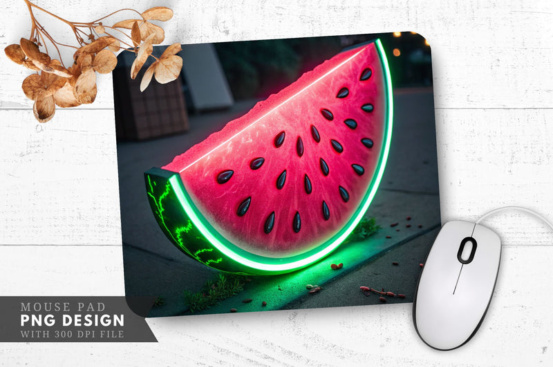 Neon Watermelon Slice with Glowing Seeds Mouse Pad Design Sublimation Regulrcrative 