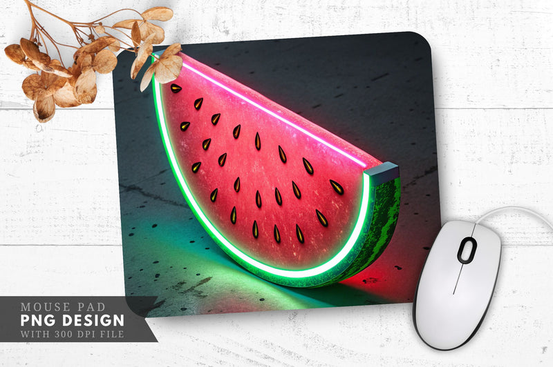 Neon Watermelon Slice with Glowing Seeds Mouse Pad Design Sublimation Regulrcrative 