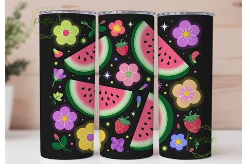 Neon Watermelon Summer 20oz Tumbler Wrap Sublimation PixelChick 